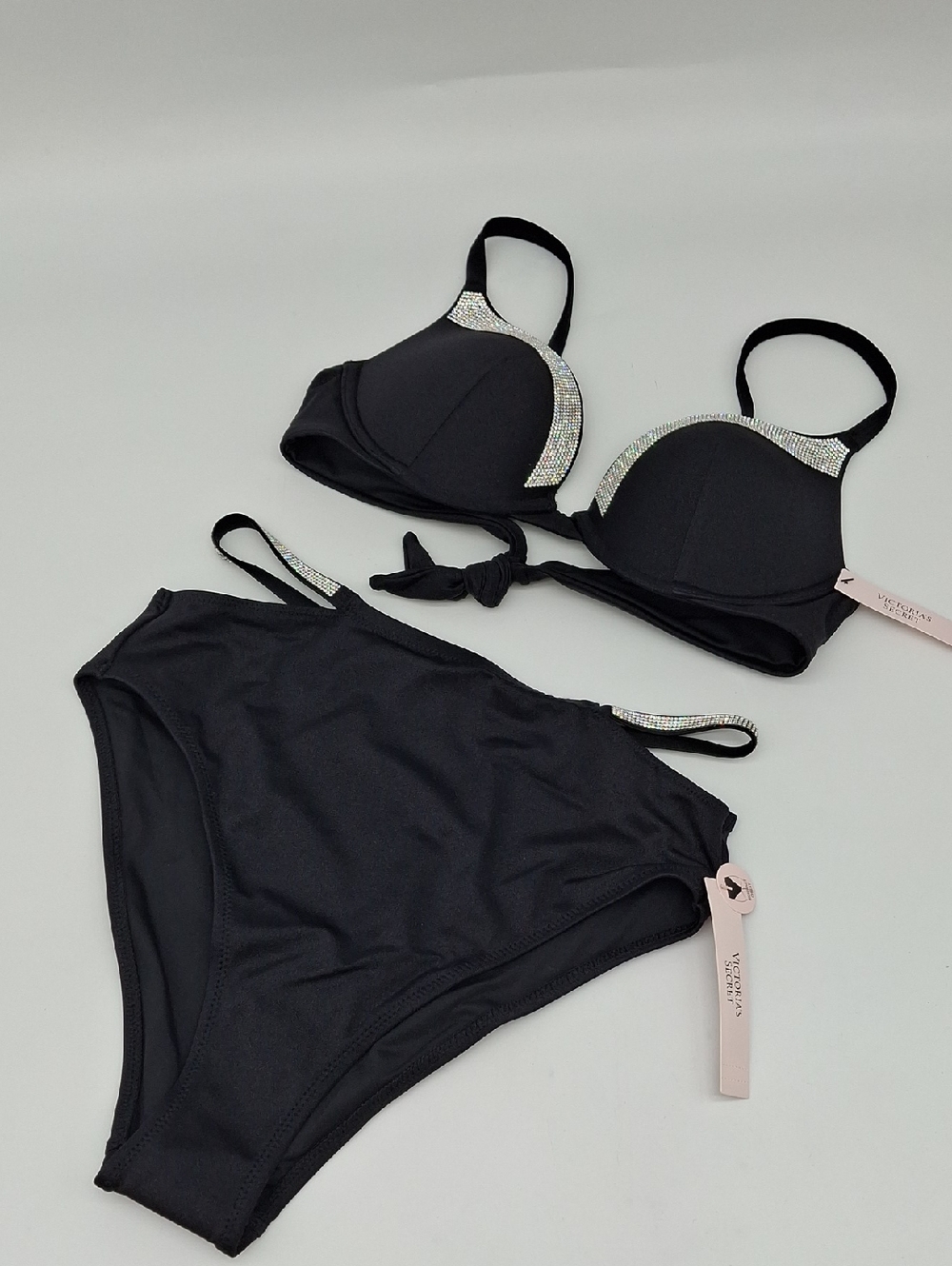 Victorias Secret Very Sexy Shine Trim Push-Up Top High Waist Bikini Black 32B/XS